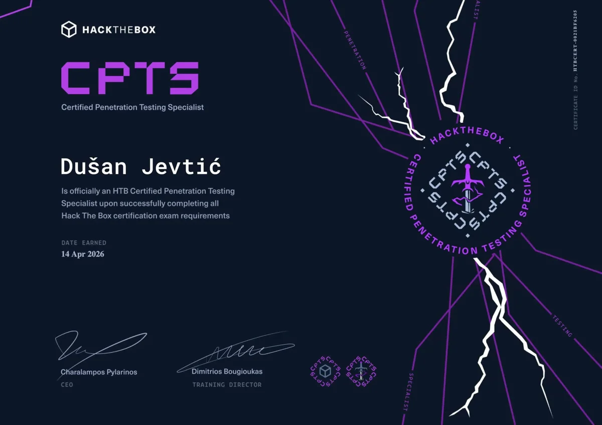HackTheBox Certified Penetration Testing Specialist (CPTS) certification